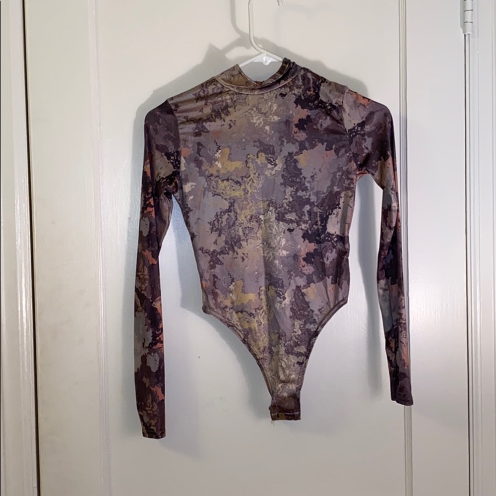 Grey Marble Printed Slinky High Neck Bodysuit
